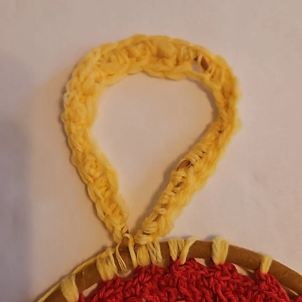 Hand Crafted crochet dream catcher rainbow colors textile art handmade holiday